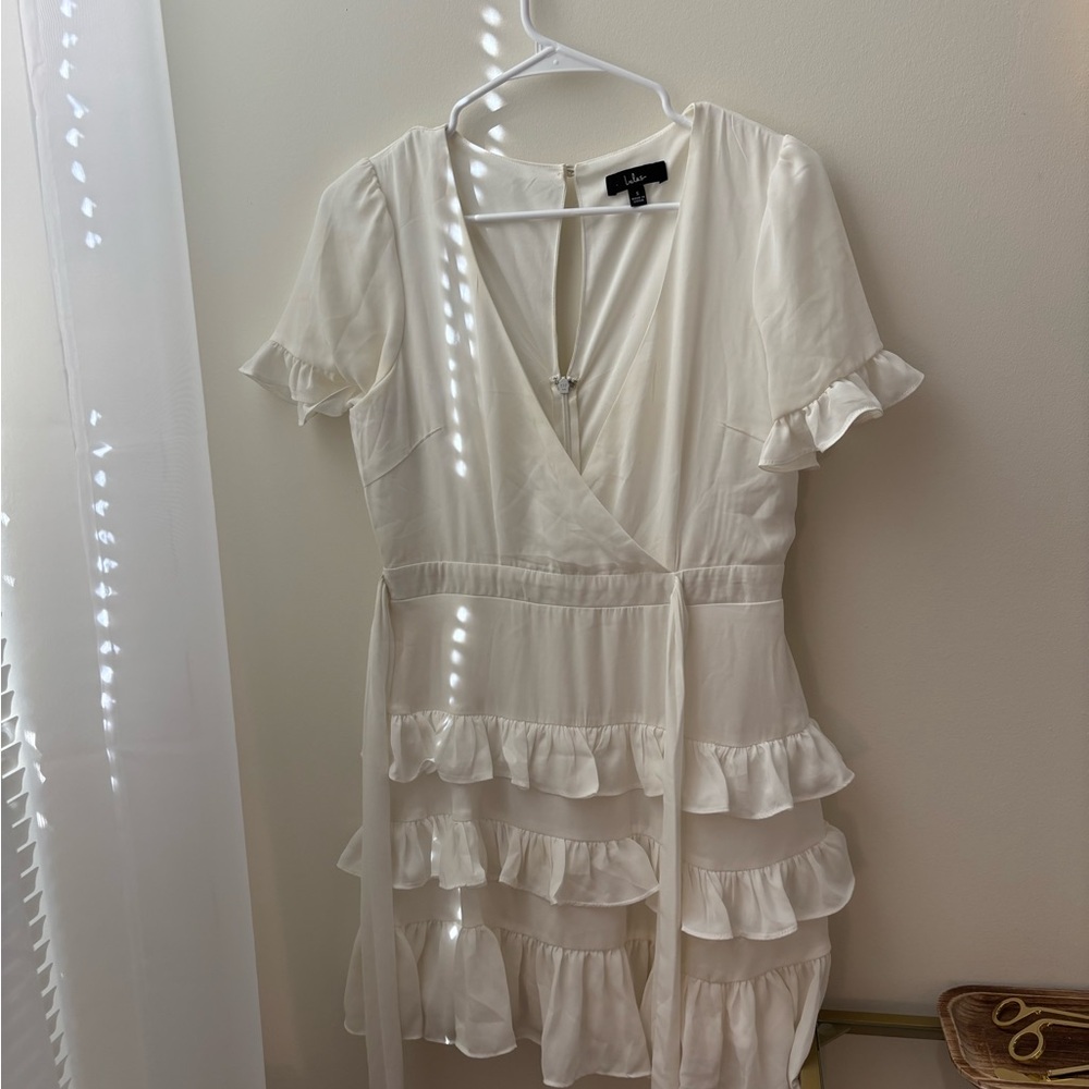 White Ruffle Wrap Dress by Lulus